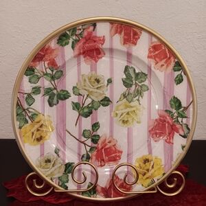 Set Of 2 Floral Rose Charger Plate With Gold Trim